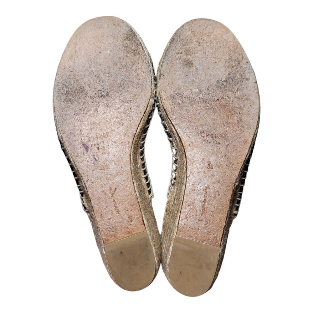 Celine Paris French Girl Crosta Fossil Black Leather Espadrille Wedge Sandals - Picture 8 of 9